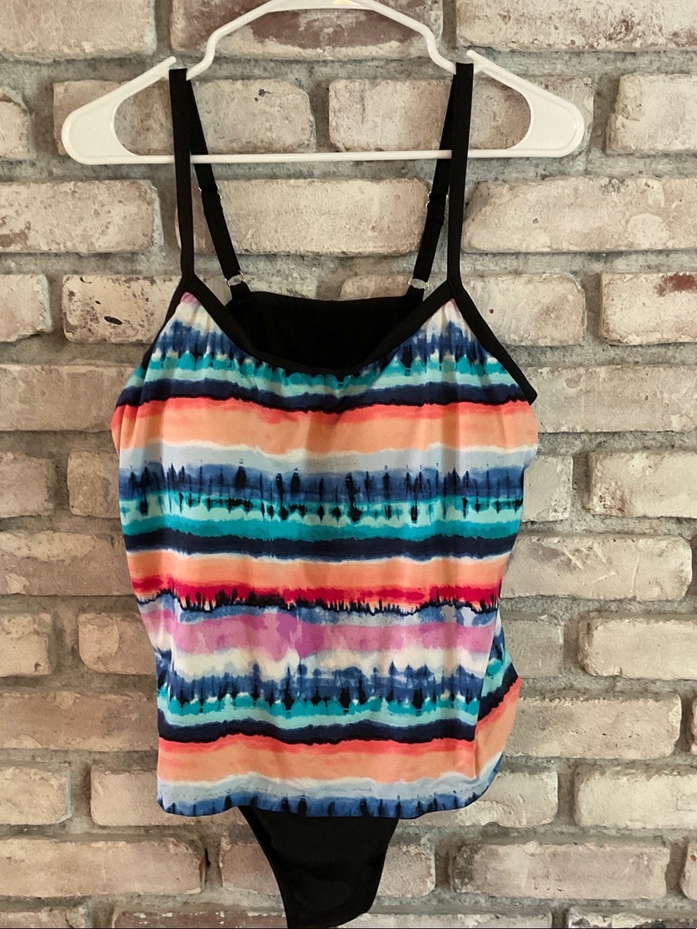 Apt. 9 Multi-Color Striped Camisole Tankini Top with Black Trim